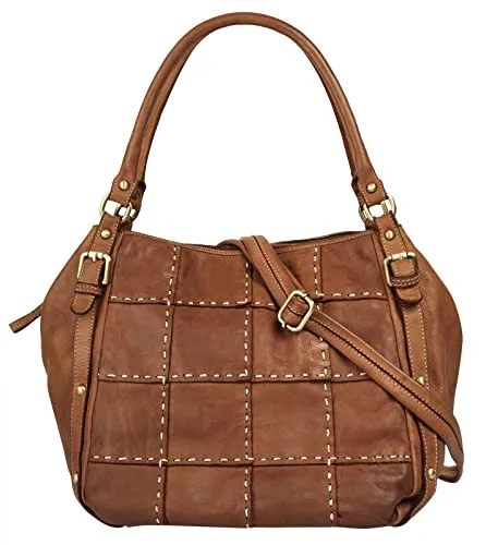 Shopper SAMANTHA LOOK, Damen, Leder, cognac, Made in Italy - Handtasche aus hochwertigem italienischem Leder, quadratisches Design mit weichem Schultergurt für optimalen Tragekomfort und viel Stauraum für Ihre Essentials.