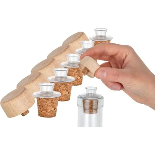 breite Kunststoff-Ausgießer mit Presskork und Holzdeckel für Flaschen | Für Öl, Essig, Spirituosen und Liköre; Ausgussröhrchen aus Kunststoff und Holzdeckel aus Buche, Ø 26-28 mm, Gesamtlänge 39 mm 5