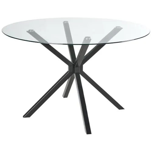 BELIANI Esstisch mit Sicherheitsglas und schwarzen Metallbeinen, rund 120 cm für 4 Personen