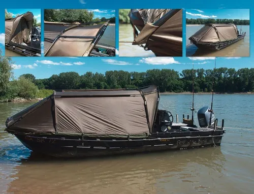 Black Cat Spezial Boat Cave II - Bootszelt für Wallerangler - Innovatives Bootszelt mit Innenzelt zur Vermeidung von Kondensat. Wasserdicht mit 5.000 mm Wassersäule, stabil und ideal für Waller- und Karpfenangeln auf Booten.