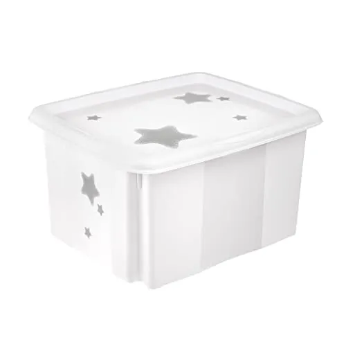 keeeper Stars Aufbewahrungsbox mit Deckel, Dreh- und stapelbar, Für Kinder, 24 l, Karolina, Nordic White