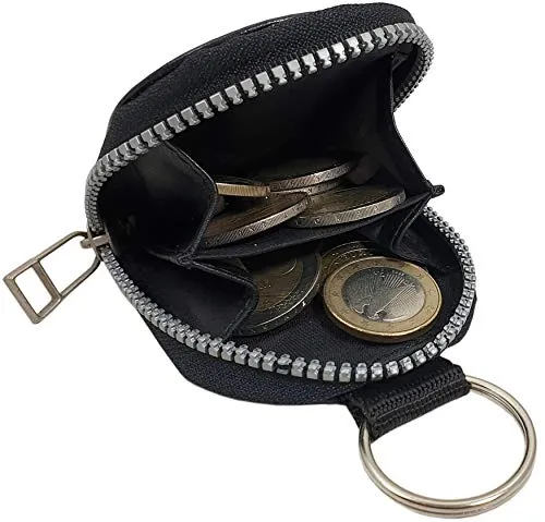 Echt Leder Schlüsselanhänger mit Kleingeldfach - MJ-Design-Germany - Münzbörsen für Herren aus hochwertigem vegetabil gegerbtem Rinderleder, mit zwei Reißverschlussfächern für Kleingeld und praktischem Schlüsselring.