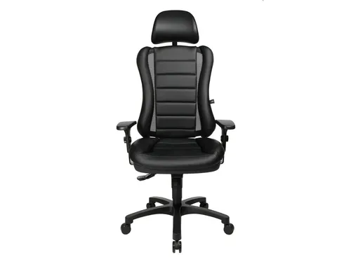 TOPSTAR HEAD POINT Chefsessel Schwarz - Ergonomischer Bürostuhl - Ergonomischer Drehstuhl mit Kopfstütze und gepolstertem Sitz, ideal für lange Bürozeiten. Maximale Belastbarkeit von 110 kg und höhenverstellbar für optimalen Komfort.