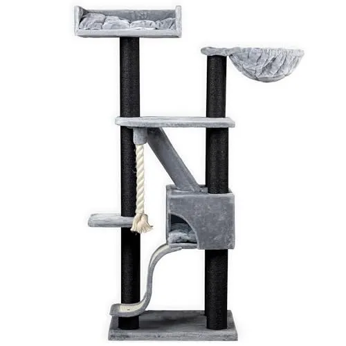 RHRQuality Kratzbaum für große Katzen – Kilimandjaro Deluxe – 195 cm hoch – mit 12 cm Sisalstämmen & luxuriösem Liegeplatz – Blackline Hellgrau