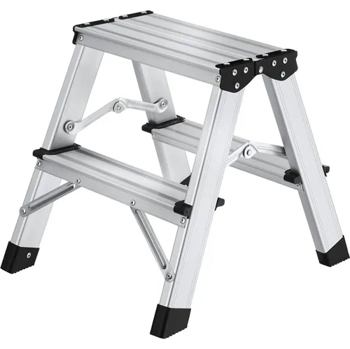 Tectake Doppelseitige Trittleiter 2 Stufen Aluminium Klappbar