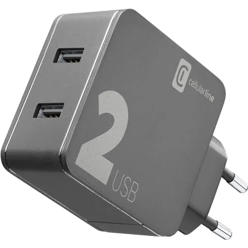 cellularline Multi-Power Home Charger 2X USB 12W +12W, Black