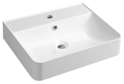 Sapho Kv050 Waschbecken 50x40 cm mit Überlauf - Elegantes Waschbecken aus Gussmarmor in Weiß, ideal für die Wandinstallation. Mit einem Hahnloch und Überlauf bietet es praktische Funktionen und ansprechendes Design.