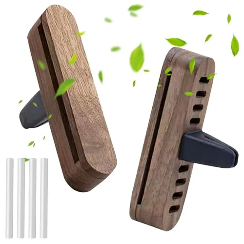 Aoreun 2 Stück Auto Diffusor Holz, Lufterfrischer Mit Hölzerner Lüftungsklammer, 4 Nachfüllauflagen, Aromatherapie Vent Clip, Ätherisches Öl Diffusor