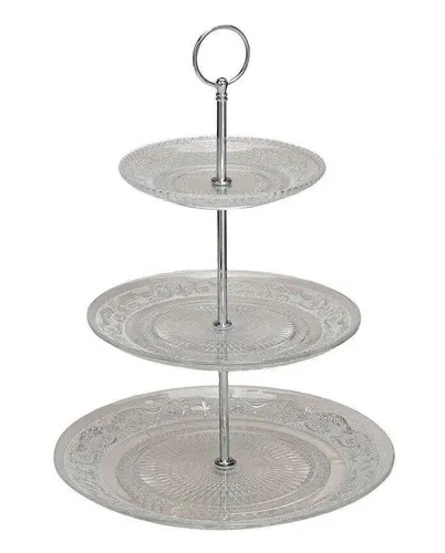 Etagere mit 3 Etagen aus Glas mit Muster  (Höhe 36cm)