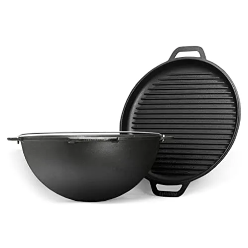 BRIZOLL 15L Kazan Schwenktopf Gusseisen mit Deckel-Grillpfanne