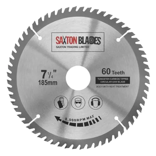 TCT18560T Saxton TCT Kreissägeblatt, 185 mm x 30 mm Bohrung x 60 Zähne, für Bosch, Makita, Dewalt, passend für 190 mm Sägen