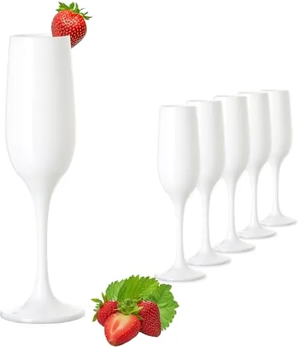 PLATINUX Weiße Sektgläser Champagnergläser 200ml Set 6 Teilig aus Glas Prosecco Sektflöten Sektkelche Sektglas