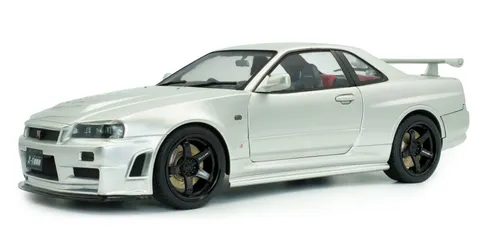 Nissan Skyline GT-R BNR34 Nismo 1999 Modellauto 1:18 - Detailreiches 1:18 Modellauto des Nissan Skyline GT-R BNR34 Nismo in Silber. Mit OVP und funktionierenden Türen, ideal für Sammler und als Hingucker in jeder Vitrine.