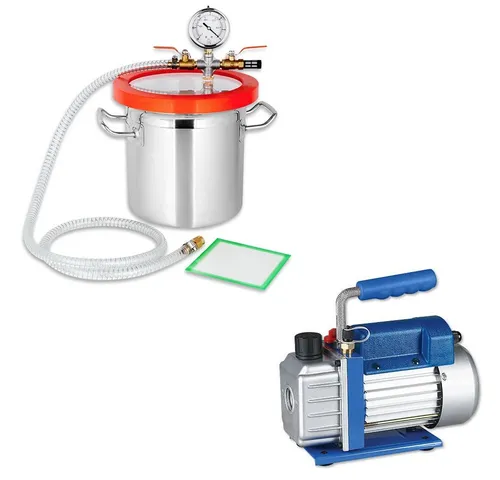 Mucola Set Vakuumpumpe + Vakuumkammer 7,6L - Sonstiges Kaminzubehör: Leistungsstarke Vakuumpumpe mit 70L/min und robuste Vakuumkammer aus hochwertigem Aluminium für effiziente Vakuumprozesse in DIY und professionellen Anwendungen.