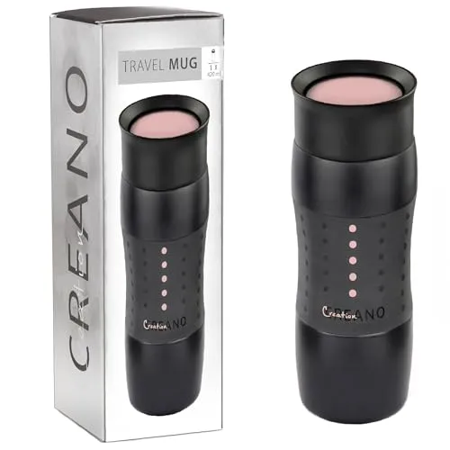 Creano Design Travel Mug 420ml, Coffee to Go Becher, Thermobecher, Isolierbecher, hält 4h heiß/ 7h kalt, 100% dicht & auslaufsicher, 360°-Trinköffnung | Rosa
