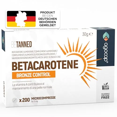BETA CAROTIN - Bräunungskapseln, 200 Mikrocpr.  - Bräunungsbeschleuniger mit hochdosiertem Betacarotin und Vitamin A, fördert eine goldene, strahlende Haut und schützt vor Sonnenschäden.