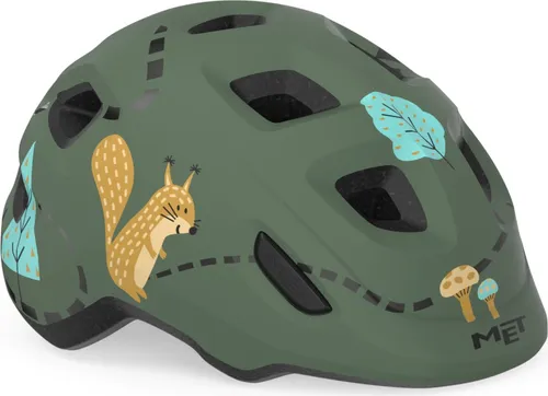 MET Unisex Jugend Hooray Kinderhelm - Green Forrest, S/M (52-55cm) - Fahrradhelm mit Safe-T JR Fit System für optimale Anpassung, integriertes Visier und LED-Rücklicht für Sicherheit und Sichtbarkeit.