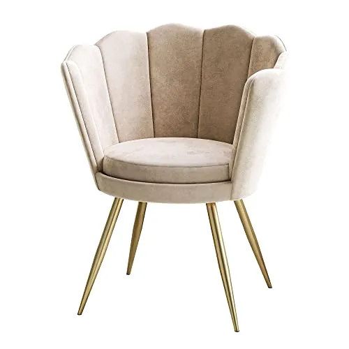 lukmebel Shell Polstersessel Shelly Elegantes Und Modernes Design Weich Im Griff Velours Vertikale Nähte Für Schönheitssalons Wohn- Und Schlafzimmer 66x56x84 cm Beige
