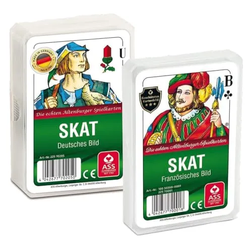 Spielkartenfabrik Altenburg 2er Set aus Skat Französisches Bild und Skat Deutsches Bild Kornblume Kartenspiel im Kunststoffetui