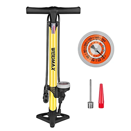 WEIDMAX Hochdruck Standpumpe Fahrradpumpe, Ergonomische Fahrradpumpe, Fahrrad-Reifenfüller, Tragbare Pumpe mit Messgerät und Intelligentem Ventilkopf, 160 psi