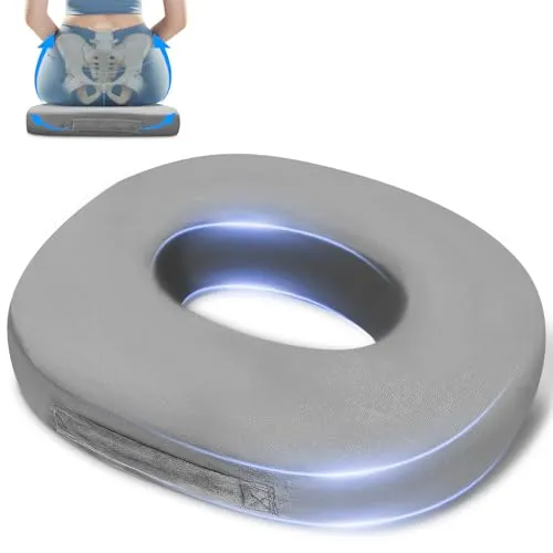 SinLaw Orthopädisches Sitzkissen Rund, Steißbeinkissen aus Memory Schaum, Donut Kissen,Ergonomisches Steißbeinkissen für Rollstühle (Grey)