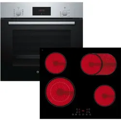 HERDSET Bosch Einbau-Backofen + PKM Glaskeramikkochfeld rahmenlos autark 60cm - Silber