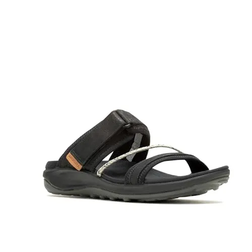 Merrell Damen Terran 4 Rutsche Schiebe-Sandalen, Schwarz, 38 EU - Wanderschuhe mit Vollnarbenleder und recyceltem Textil, integrierter FloatMax-Schaumstoff-Einlegesohle für maximalen Komfort und super Rebound Compound für dauerhafte Stoßdämpfung.