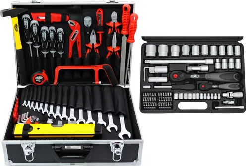FAMEX Werkzeugset 744-47 Werkzeugkoffer - 166-teiliges Werkzeugset aus hochwertigem Chrom-Vanadium-Stahl, abschließbar und ideal für anspruchsvolle Handwerker. Flexibel anpassbar durch herausnehmbare Paletten – perfekt für Werkstatt und Garage.