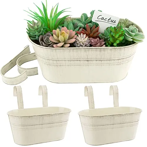 BOFUNX 2pcs Hängetöpfe Set Vintage Pflanztopf Blumentopf Übertopf mit Haken Balkon Blumentopf Hängend für Dekotation Balkon Draussen Innenwand Garten Wand (Beige 27.5×14×22cm)