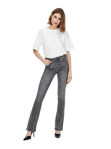 ONLY Damen Onlblush Mid Flared Tai0918 Noos Jeans - Grauer Denim für jeden Anlass - Jeans mit mittlerer Taille, Gürtelschlaufen und praktischen Taschen, ideal für lässige Outfits und den Alltag.