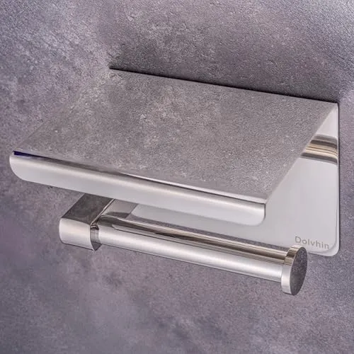 Dolvhin Toilettenpapierhalter mit Ablage | Klopapierhalter ohne Bohren selbstklebend Edelstahl | Klorollenhalter zum Kleben oder Bohren | WC Papier Halterung Badezimmer Aufbewahrung | Chrom Poliert