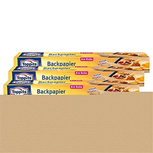 Toppits Backpapier 8m Rolle 38cm breit Antihaft-StStruktur (3er Pack)