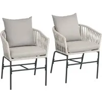 Outsunny 2er-Set Gartenstühle - Beige Eleganz für Ihren Garten - Gartenstühle mit handgeflochtenem Design und bequemem Sitzkomfort, ideal für entspannte Nachmittage im Freien.