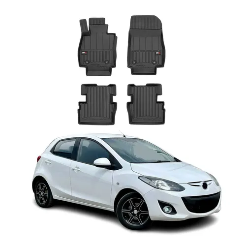 OMAC Premium TPE Fußmatten für Mazda 2 (2014-2025) – Schwarz - Hochwertiges 4-teiliges Fußmatten-Set mit 3D-Anti-Rutsch-Technologie. Leicht zu reinigen und wasserfest, ideal für jeden Einsatz im Fahrzeug.