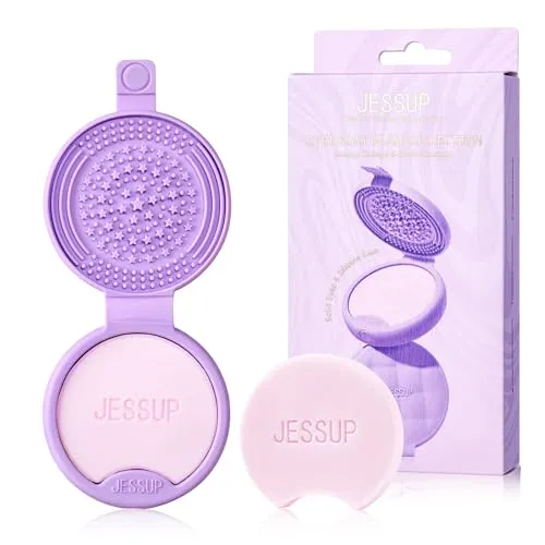 Jessup Makeup Pinsel Reinigungsmatte aus Silikon mit 2 festen Seifen, tragbares Reinigungswerkzeug zum Reinigen von Make-up-Schwämmen und Pinseln, A013