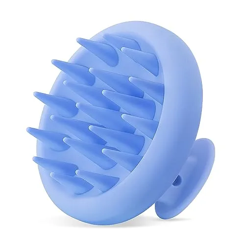 HEETA Kopfhaut Massagebürste Silikon, Haar Massagebürste mit Weichen Borsten, Integriertes Silikon-Design, Shampoo-Bürste für nasses und trockenes Haar, Blau