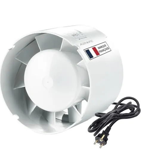 Airope Kanal Rohrventilator 125 mm - Leiser Abluftventilator für Bad, WC und Küche - Effizienter Inline-Abluftventilator mit 190 m³/h, leisen Betrieb und hoher Lebensdauer. Ideal zur Luftreinigung in Badezimmern, Küchen und Garagen. 5 Jahre Garantie!