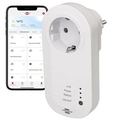 Brennenstuhl Connect WLAN Steckdose mit 433 MHz Sender WA 3600 LRF01 433 (WiFi Steckdose 2.4 GHz kompatibel mit Alexa, Google Assistant und selbstlernenden Brennenstuhl 433 MHz Funk-Produkten)
