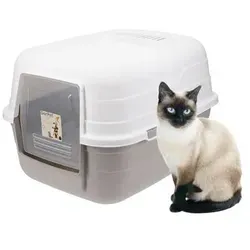 Katzenklo mit Deckel Aktivkohlefilter Katzentoilette Katzen WC Hauben Toilette Klo grau modernes Design