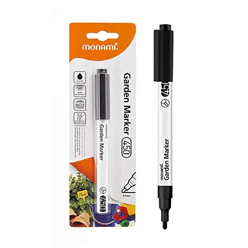 MONAMI Gartenmarker 450, feine Spitze (0,9 mm), Permanentmarker für den Außenbereich, schwarz, 1 Stück