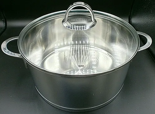 Kela Cailin Bratentopf, Edelstahl 18/10 mit Glasdeckel, 24x11,5cm - Kochtöpfe mit 5L Kapazität, geeignet für alle Herdarten, ideal für gesundes Kochen und einfache Reinigung dank Edelstahlmaterial.