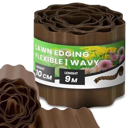 Instalguru Rasenkante 10 cm 9 m Beeteinfassung Beetumrandung Beetbegrenzung Rasenbegrenzung Raseneinfassung Mähkante Kantenband Garten Braun Kunststoff Flexibel Wetterbeständig