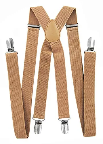 axy Hosenträger für Herren breit 2,5 cm in X-Form mit 4 Hosenträger Clips extra stark längenverstellbar 25mm (Beige)