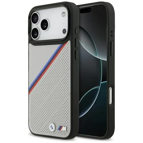 CG MOBILE BMW M Tricolor Metal Logo - Schutzhülle für iPhone 17 Pro Max (Grau) - Klapphülle mit original BMW Lizenz, elegantes Kunstleder und M Tricolor Metal Logo für stilvollen Schutz.