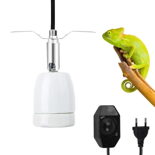 UQTUKO Heiz Lampenfassung, Keramik Wärmelampe Lampenfassung E27 Fassung mit Schalter 360° Drehbar Heizlampensockel Keramik-Heizlampe für Aquarium Reptil, UV-Glühlampe, Tageslicht, Weiß