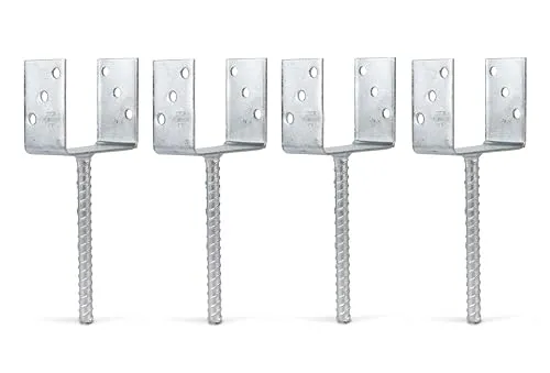 Alberts U-Pfostenträger 215071 | 4er Set mit Betonanker aus Riffelstahl - Anker für stabile Konstruktionen, feuerverzinkt und ideal zum Einbetonieren. Perfekte Lösung für sichere Pfostenbefestigungen.