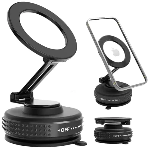 Callstel 360°Handyhalterung: Vakuum-Saugnapf-Handyhalterung, magnetisch, Magsafe-komp., Metall (Tischhalterung, Vakuum-Saugnapf-Autohalterung, Magnete)