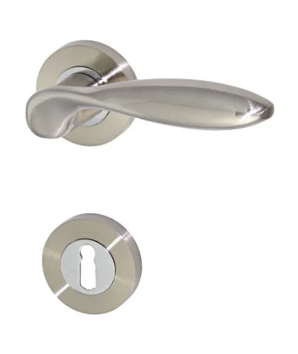 Türbeschlag 1356-G R BB Chrom-Niro Türdrücker - Hochwertige Innentür-Rosetten-Garnitur mit innovativer Hochhaltefeder für optimale Schlossentlastung und einfache Montage. Ideal für langlebige Nutzung.