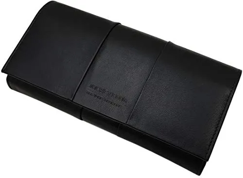 Große Elegante Rind-Nappa Leder Damen Geldbörse / Geldbeutel / Portemonnaie / Portmonaise / Geldtasche / Portmonee mit RFID & NFC Schutz in Schwarz oder Kirschrot (Schwarz)