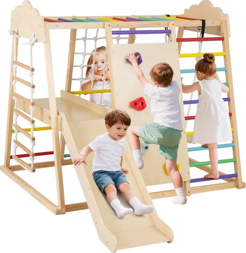 COSTWAY 8-in-1 Klettergerüst mit Schaukel und Rutsche für Kinder